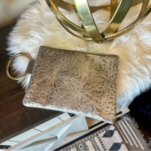 WELLFAIR Gray Ivory Leather Bangle Handle Pouch